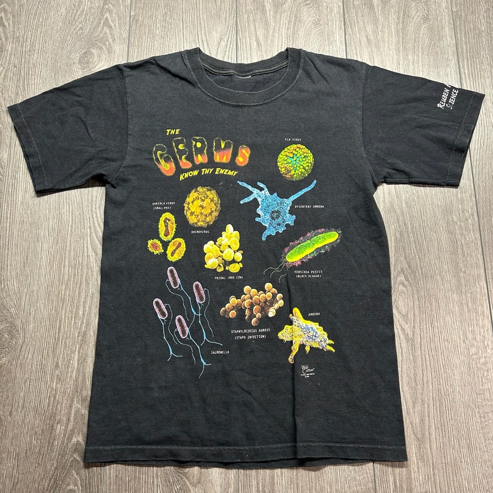 Vintage Wild Cotton The Germs Know Thy Enemy Science T-Shirt Black Small